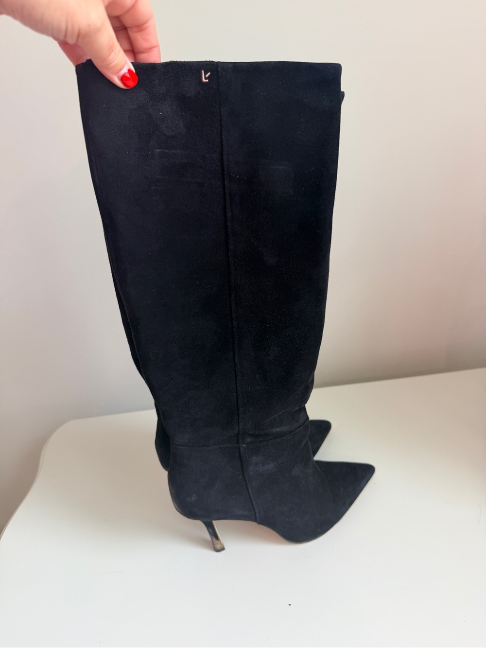 Larroude/Size 8.5 Kate Black Suede Knee-High Pointed-Toe Stiletto Boots - Picture 3 of 8